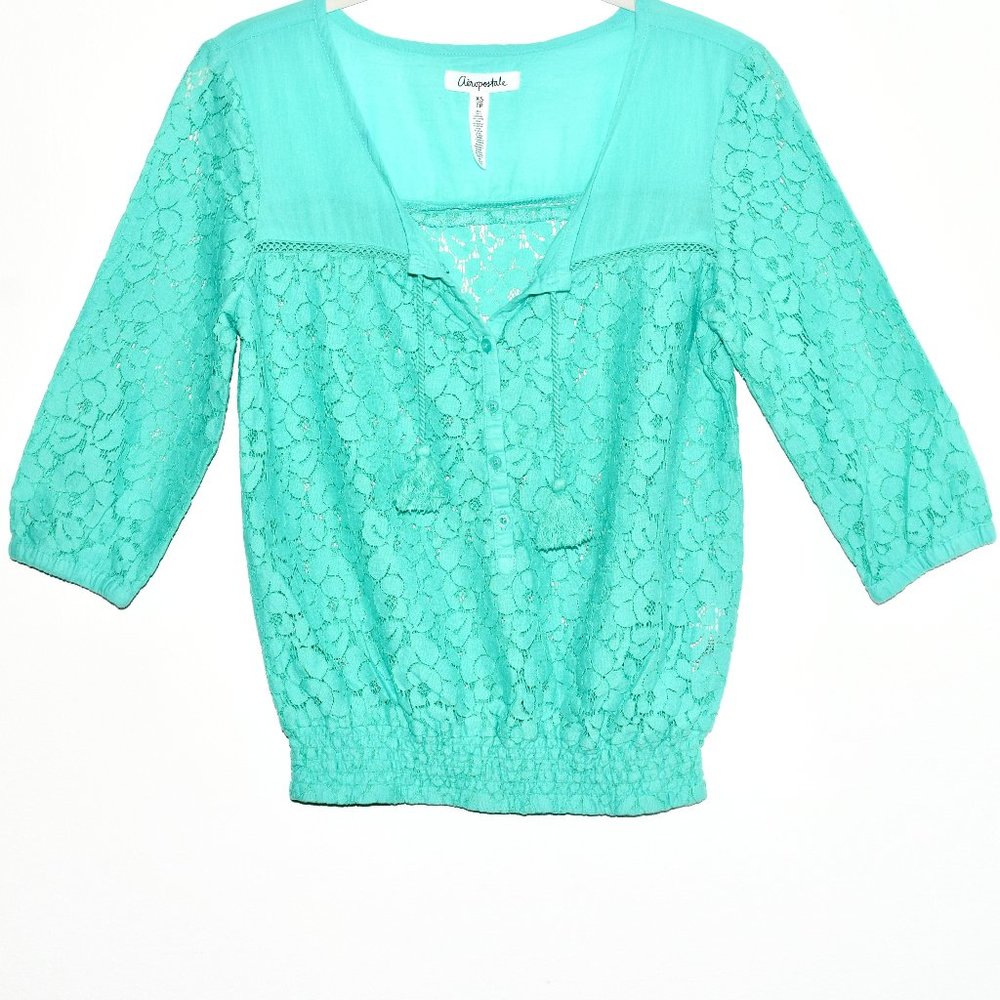Aeropostale Lace Top w/Tassels and 3/4 Length Sleeves - XS